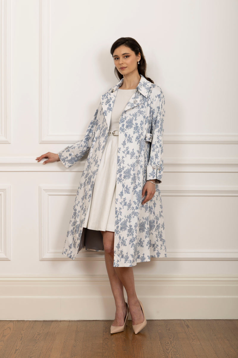 Bluebell' Belted Cotton Toile Trench Coat in Blu – Santinni