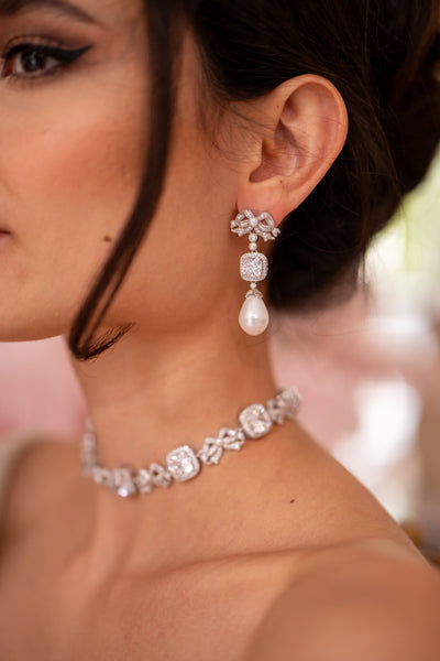 'Marie Antoinette' Cushion-Cut Crystal and Bow Silver Choker