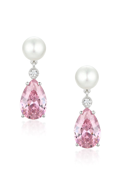 ‘Highgrove’ Freshwater Pearl and Pink Crystal Drop Silver Earrings