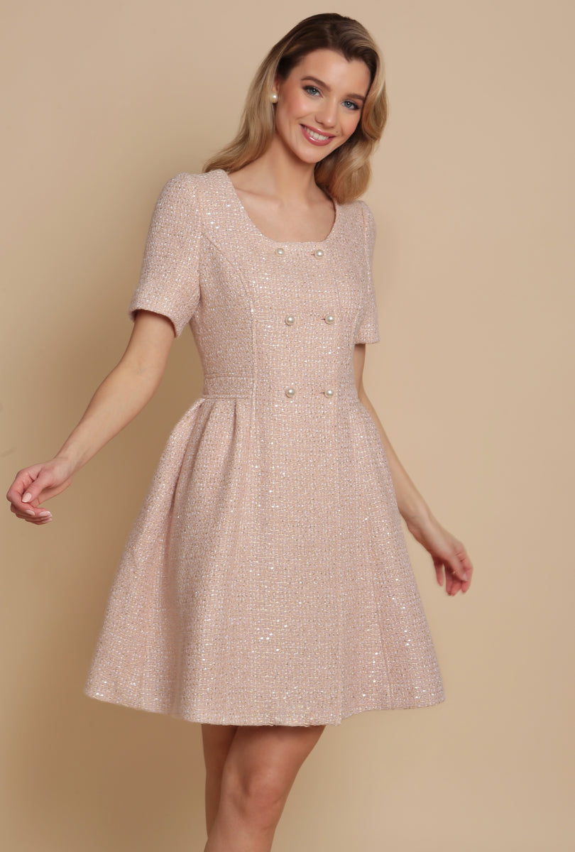 'Golden Age' Wool Tweed Dress Coat in Rosa – Santinni