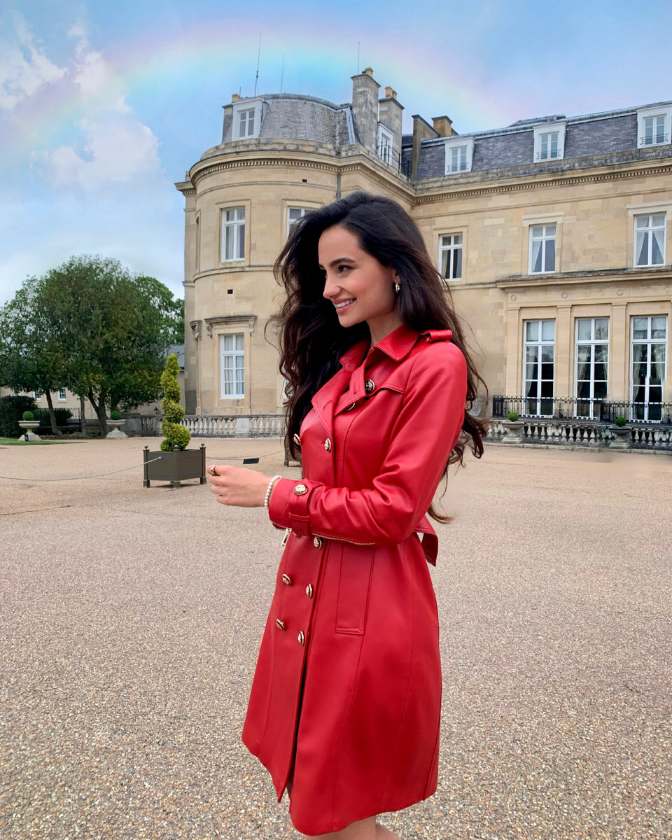 Belle Du Jour' Leather Trench Coat in Rosso – Santinni