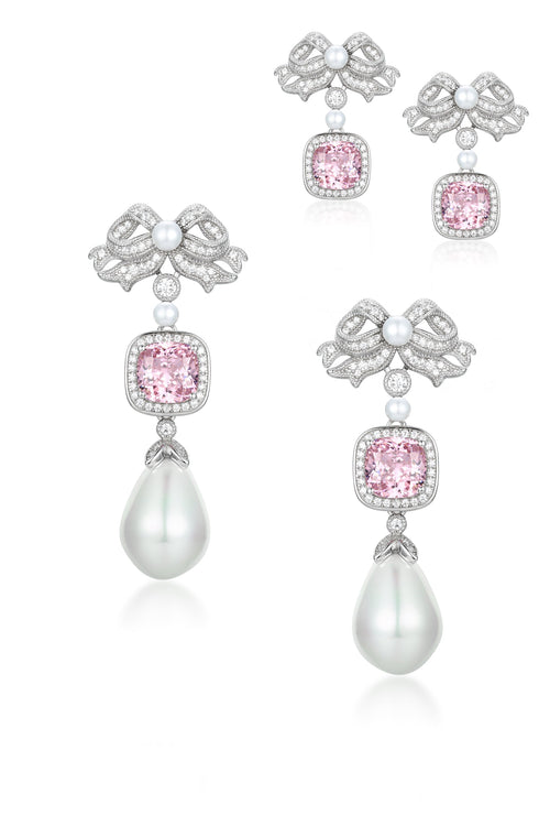 🎁 'Marie Antoinette' PINK Cushion-Cut Crystal and Bow Silver Earrings (100% off)