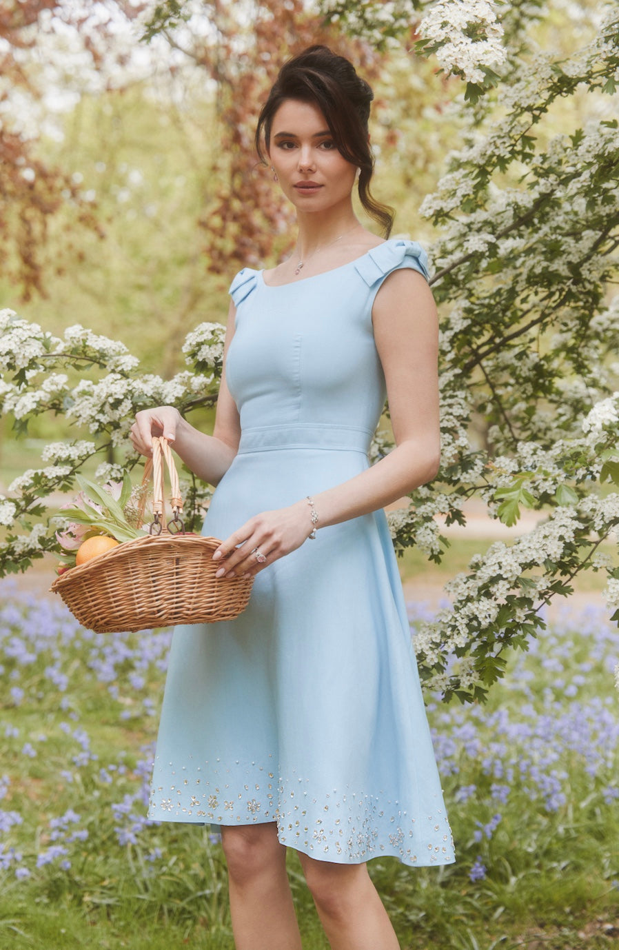 Rose Midi Linen Dress with Boat Neckline in Blu | Spring / Summer Dress | Santinni Rose Midi Linen Dress with Boat Neckline in Blu | Spring / Summer Dress | Santinni