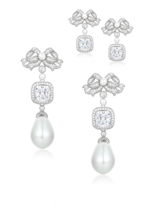 🎁 'Marie Antoinette' Cushion-Cut Crystal and Bow Silver Earrings (100% off)