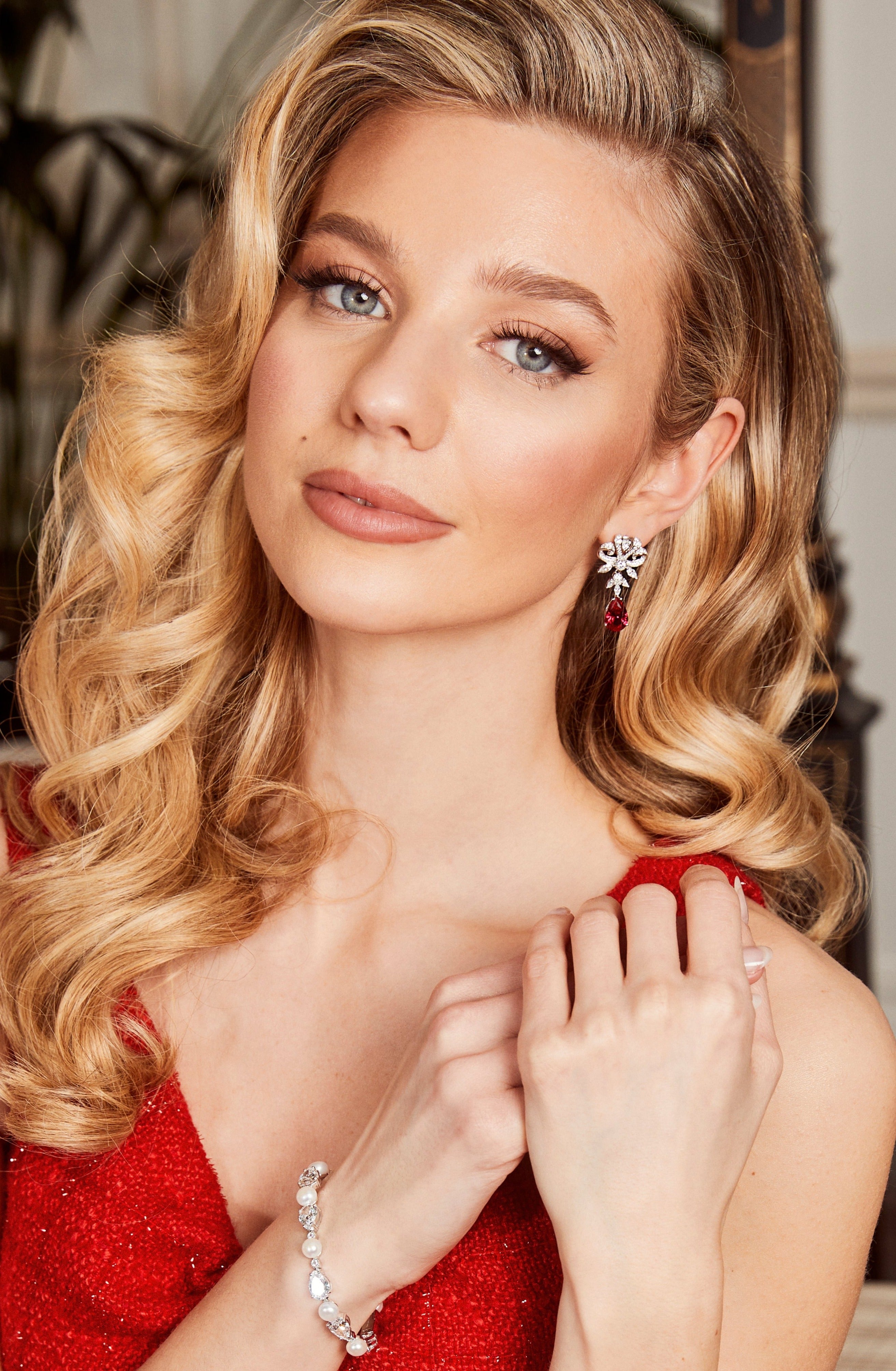 Silver Drop & Red Crystal Earrings | Versailles Collection | Santinni Silver Drop & Red Crystal Earrings | Versailles Collection | Santinni
