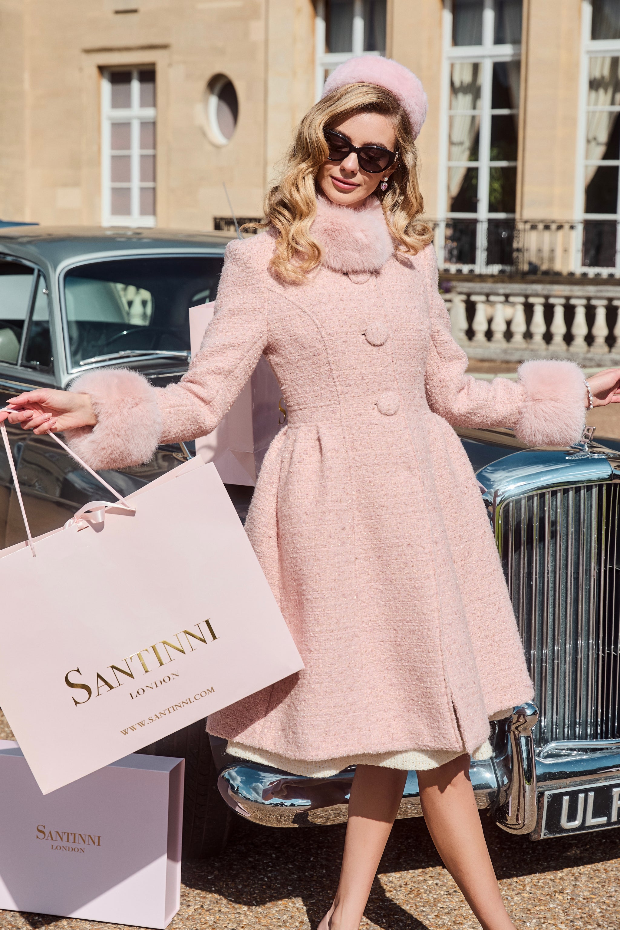 Starlet' Wool Tweed Dress Coat with Faux Fur in Rosa – Santinni