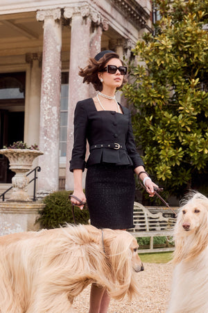 ‘Monique’ Silk and Wool Belted Top in Nero