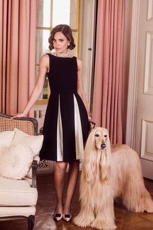 Wool Dress with Silk Taffeta in Nero