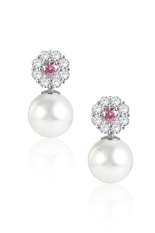 🎁 'Theresa' Pearl and Pink Crystal Silver Earrings (100% off)