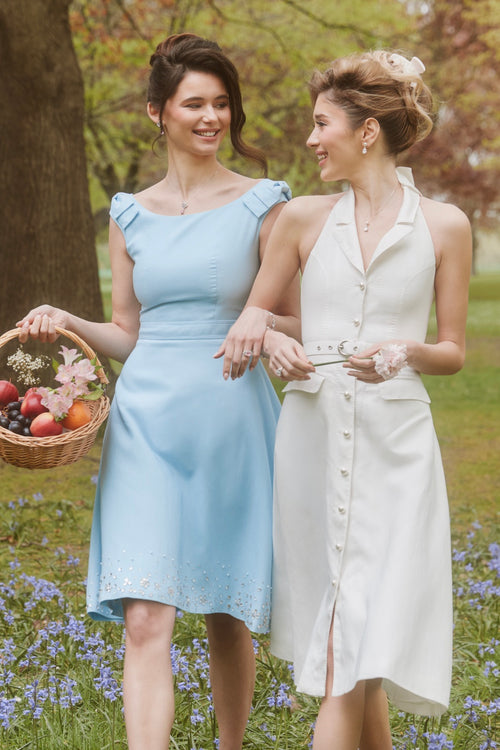 ‘Camellia’ Halterneck Linen Dress in Bianco