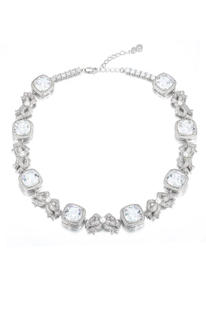 Open image in slideshow, &#39;Marie Antoinette&#39; Cushion-Cut Crystal and Bow Silver Choker
