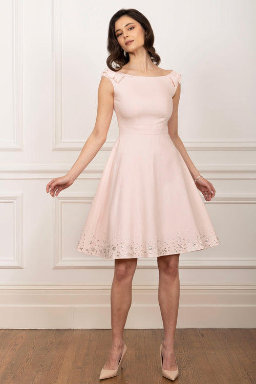 ‘Rose’ Midi Linen Dress with Boat Neckline in Rosa