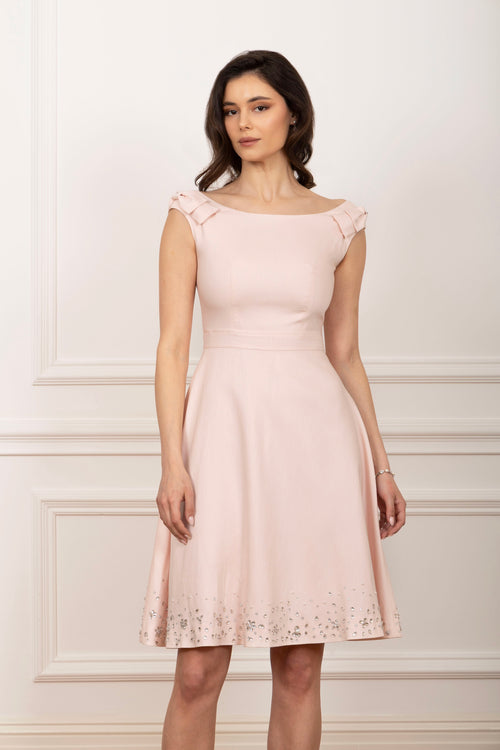 ‘Rose’ Midi Linen Dress with Boat Neckline in Rosa