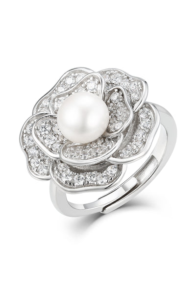 'Tsarina' Flower and Freshwater Pearl Silver Ring