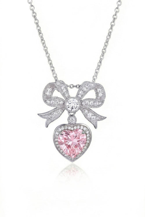 'Princess' Bow and Crystal Heart Silver Pendant