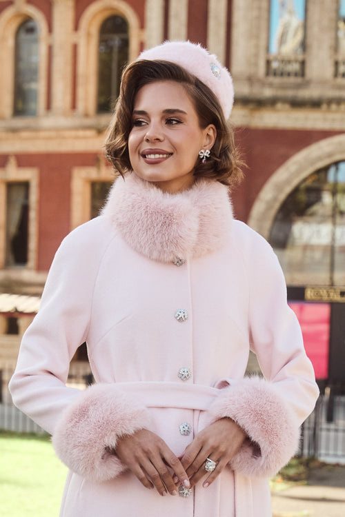 'Rivoli' Pillbox Hat with Brooch in Rosa