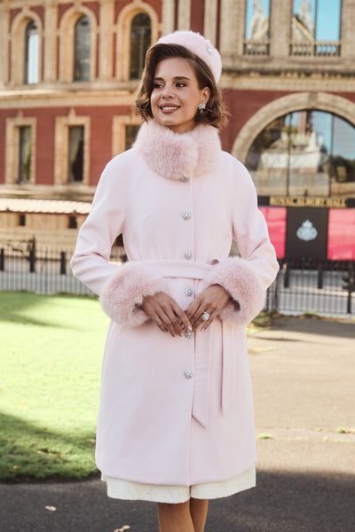 'Chantilly' Cashmere and Wool Coat with Faux Fur in Rosa