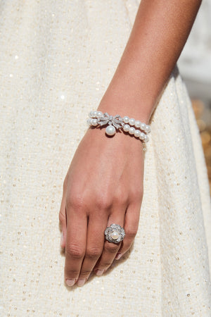 'Sissi' Double Strand Pearl Bracelet with Silver Bow