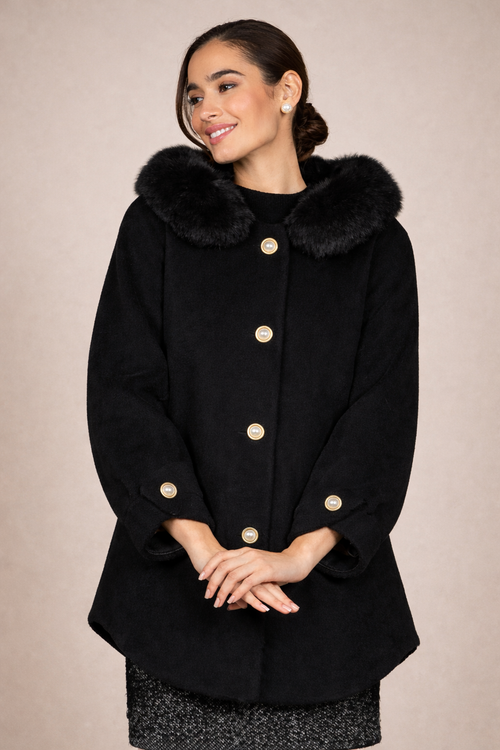 ONE PIECE  'Caron' Teddy Wool Coat with Hood in Nero