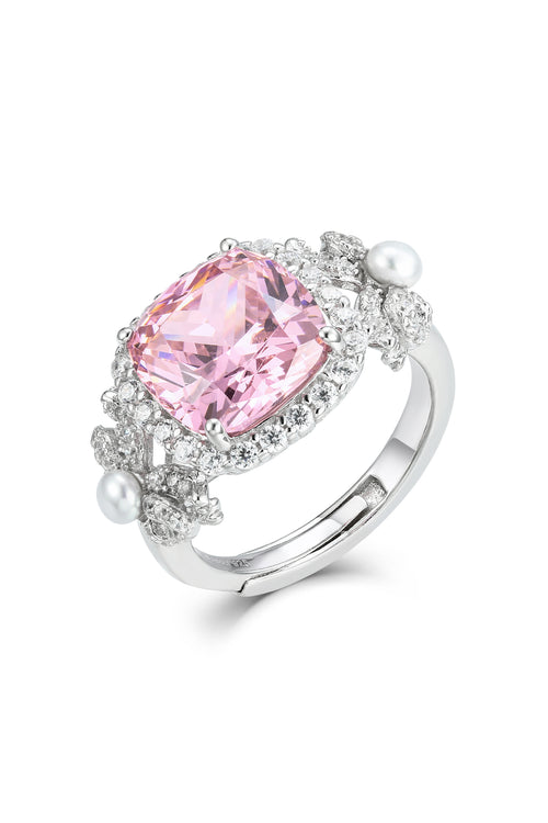 'Marie Antoinette' Pink Crystal and Bow Silver Ring