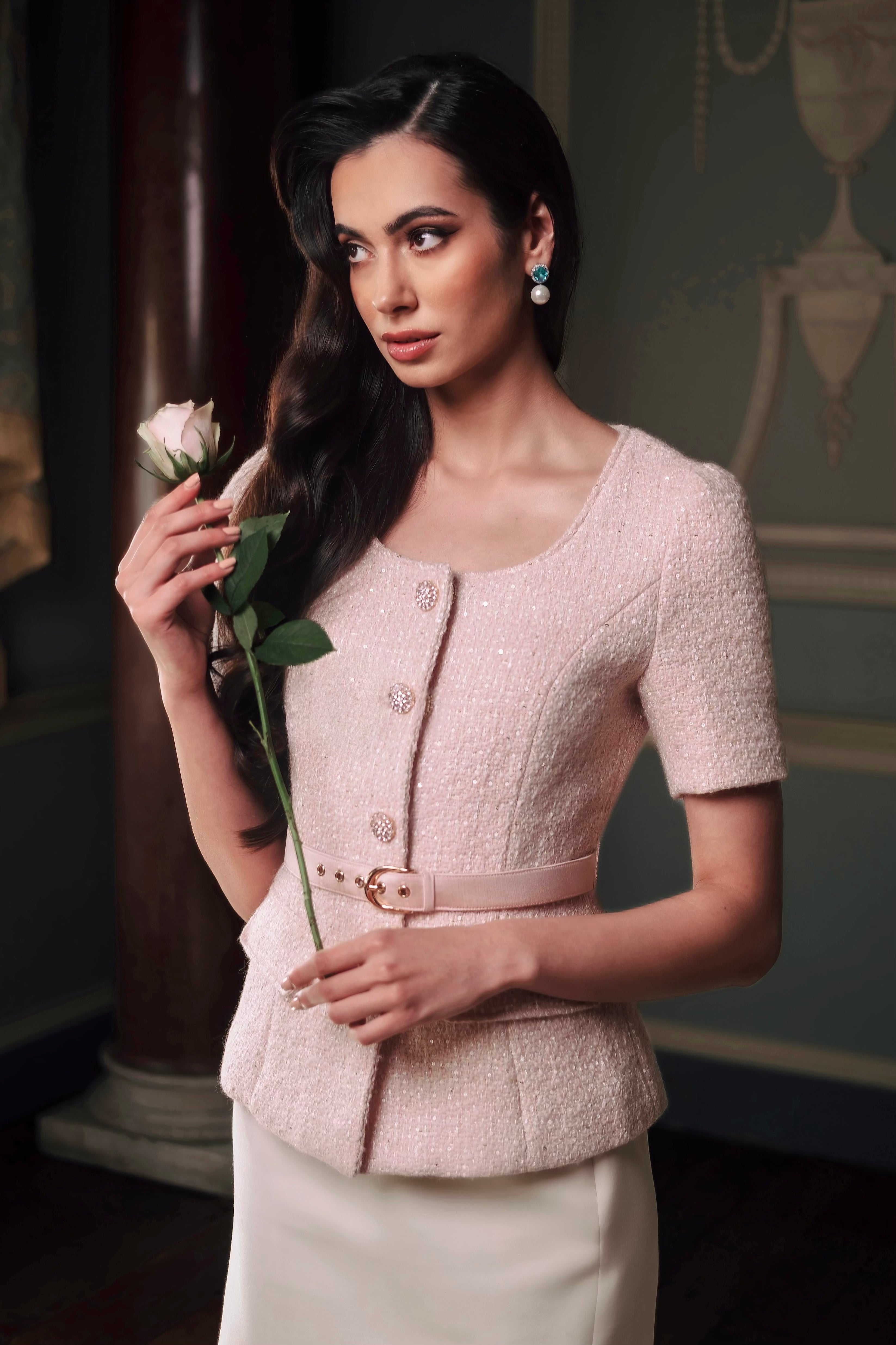 Charade' Wool Tweed Belted Blazer in Rosa – Santinni