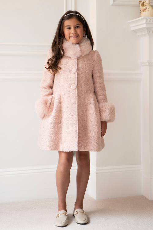 'Mini' 'Starlet' Wool Tweed Coat in Rosa