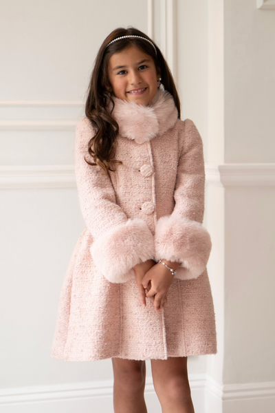 'Mini' 'Starlet' Wool Tweed Coat in Rosa