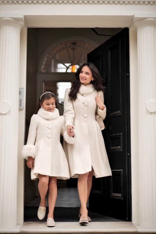'Mini' 'Starlet' Wool Tweed Coat in Bianco