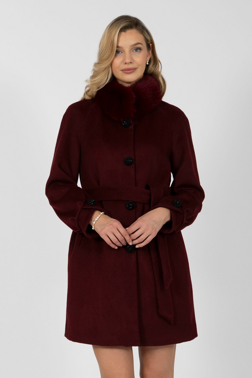 ‘Belgravia’ Cashmere and Wool Coat with Faux Fur in Rosso