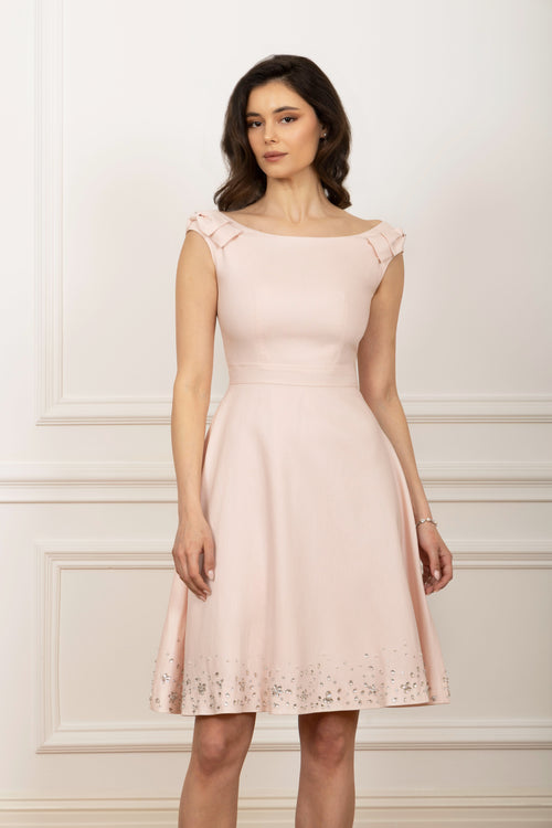 ‘Rose’ Midi Linen Dress with Boat Neckline in Rosa