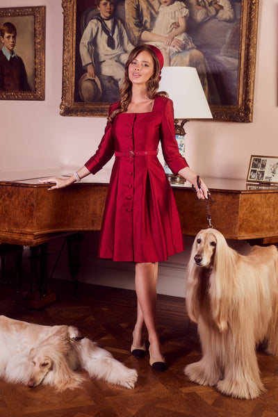 ‘Spencer’ Silk and Wool Dress in Rosso