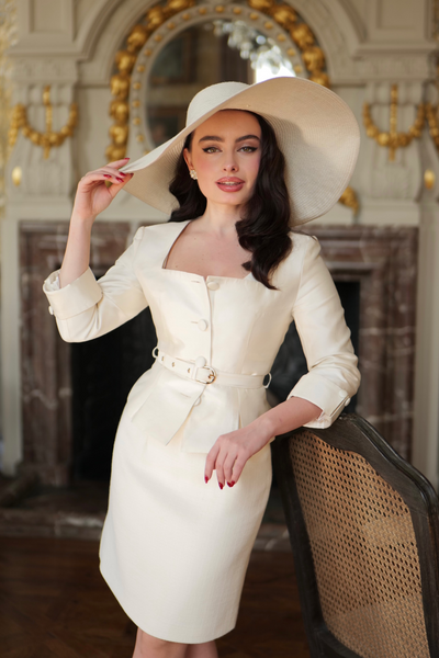 ‘Monique’ Silk and Wool Belted Top in Bianco