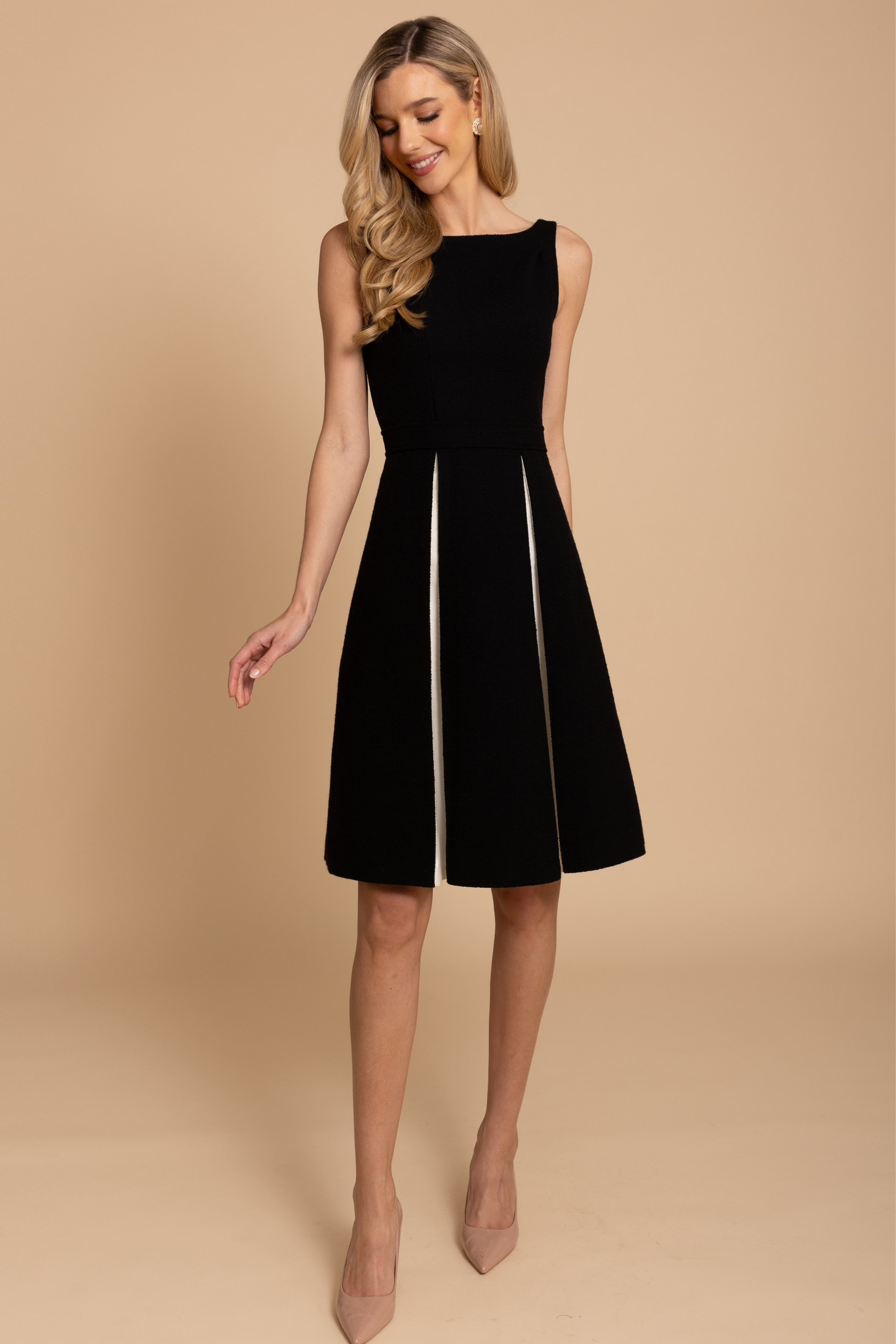 Poise' Wool Dress with Silk Taffeta in Nero – Santinni