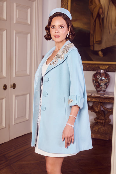 'Ethereal' Italian Cashmere and Wool Coat in Blu