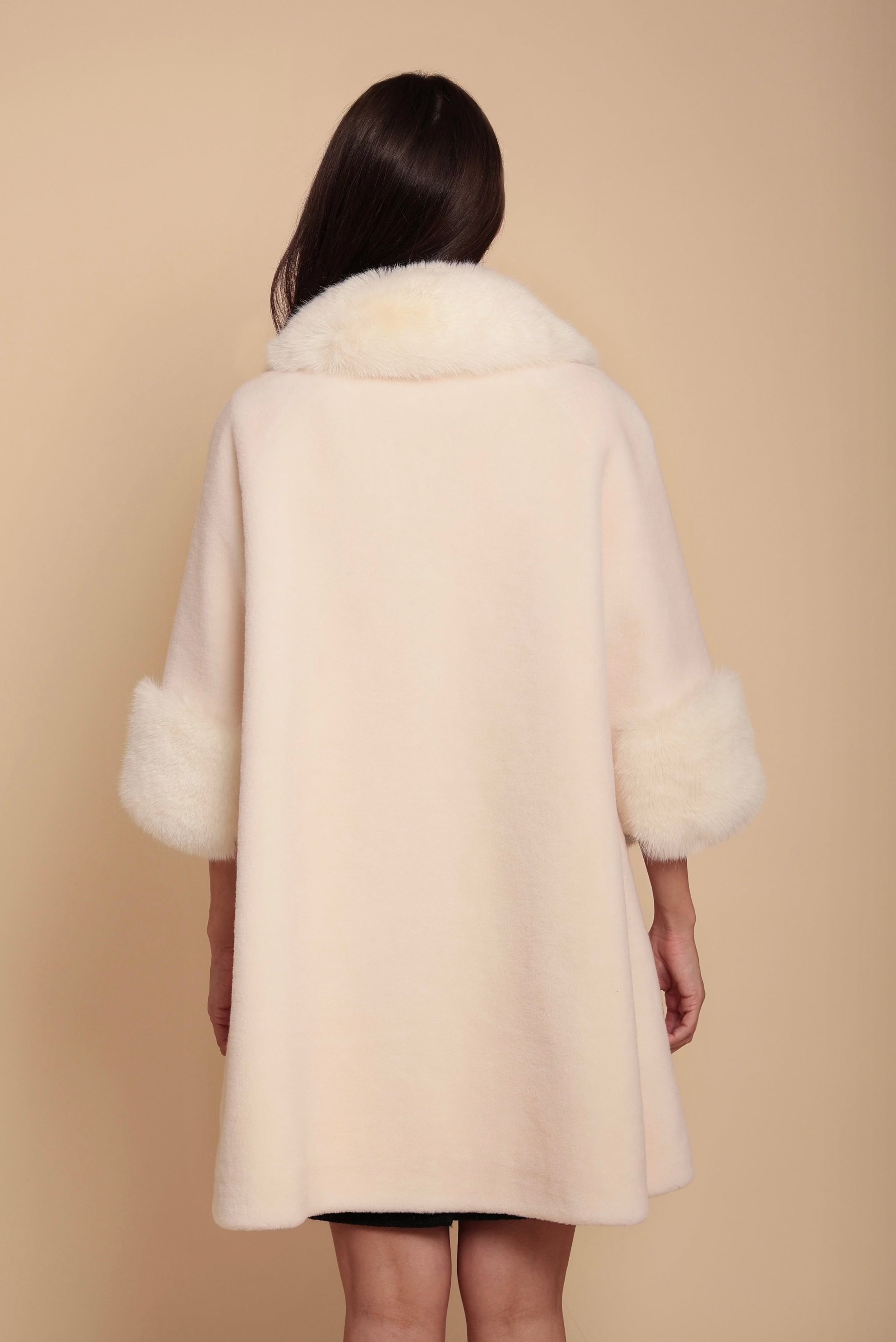 Cream faux fur sales trim swing coat