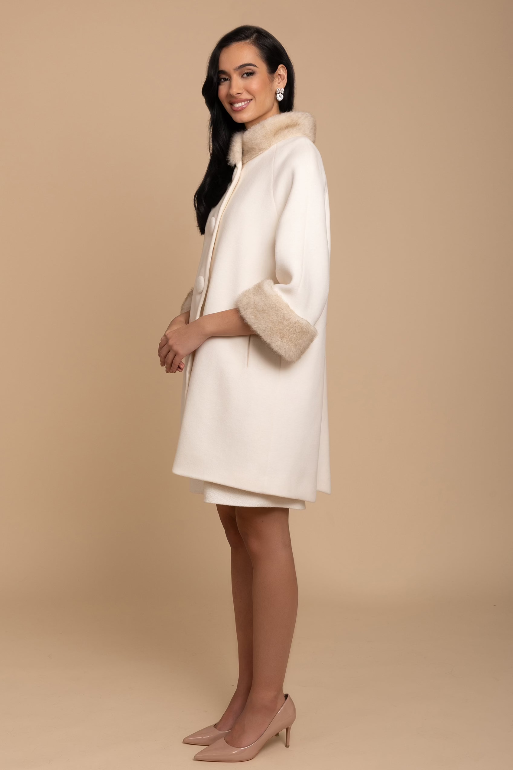 Ineedmoreshoes A-LINE NYLON COAT ベージュ36 COAT IN LUXURY WOOL AND NYLON ULTRALIGHT in Light Beige for Women