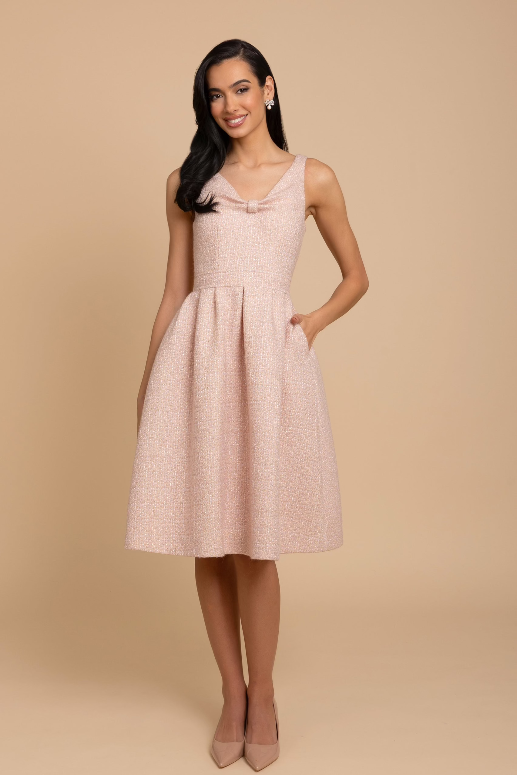 Splendour' Wool Tweed Midi Dress in Rosa – Santinni