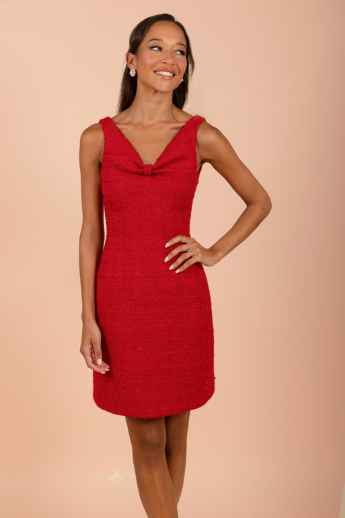 'Josephine' Wool Tweed Dress in Rosso