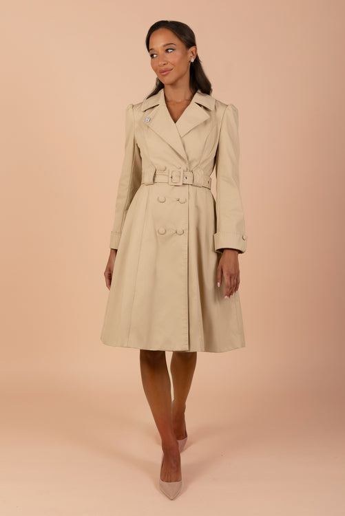 'Bergman' Cotton Gaberdine Dress Trench Coat in Cammello