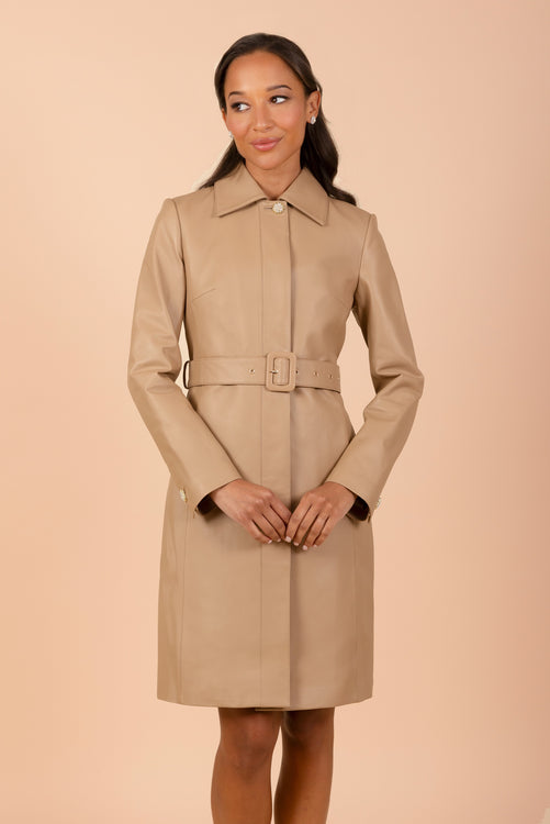 'Bellucci' Belted Leather Coat in Cammello
