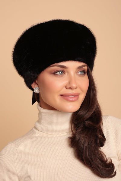 🎁 'Brigitte' Faux Fur Hat with Silk Bow in Nero (100% off)