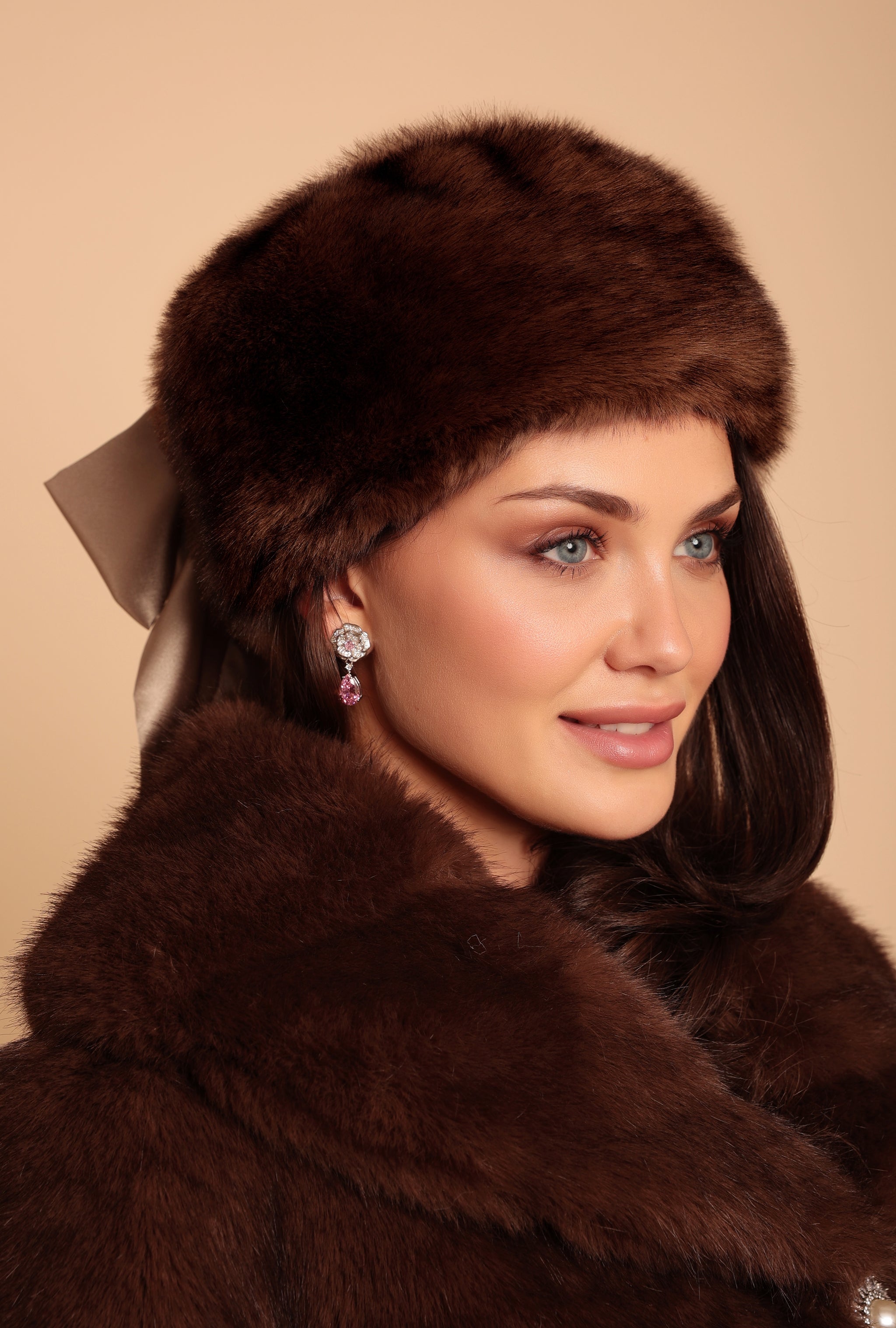 Marshall Dark Brown Fur Hat with Black Bow Anastasia main image 4
