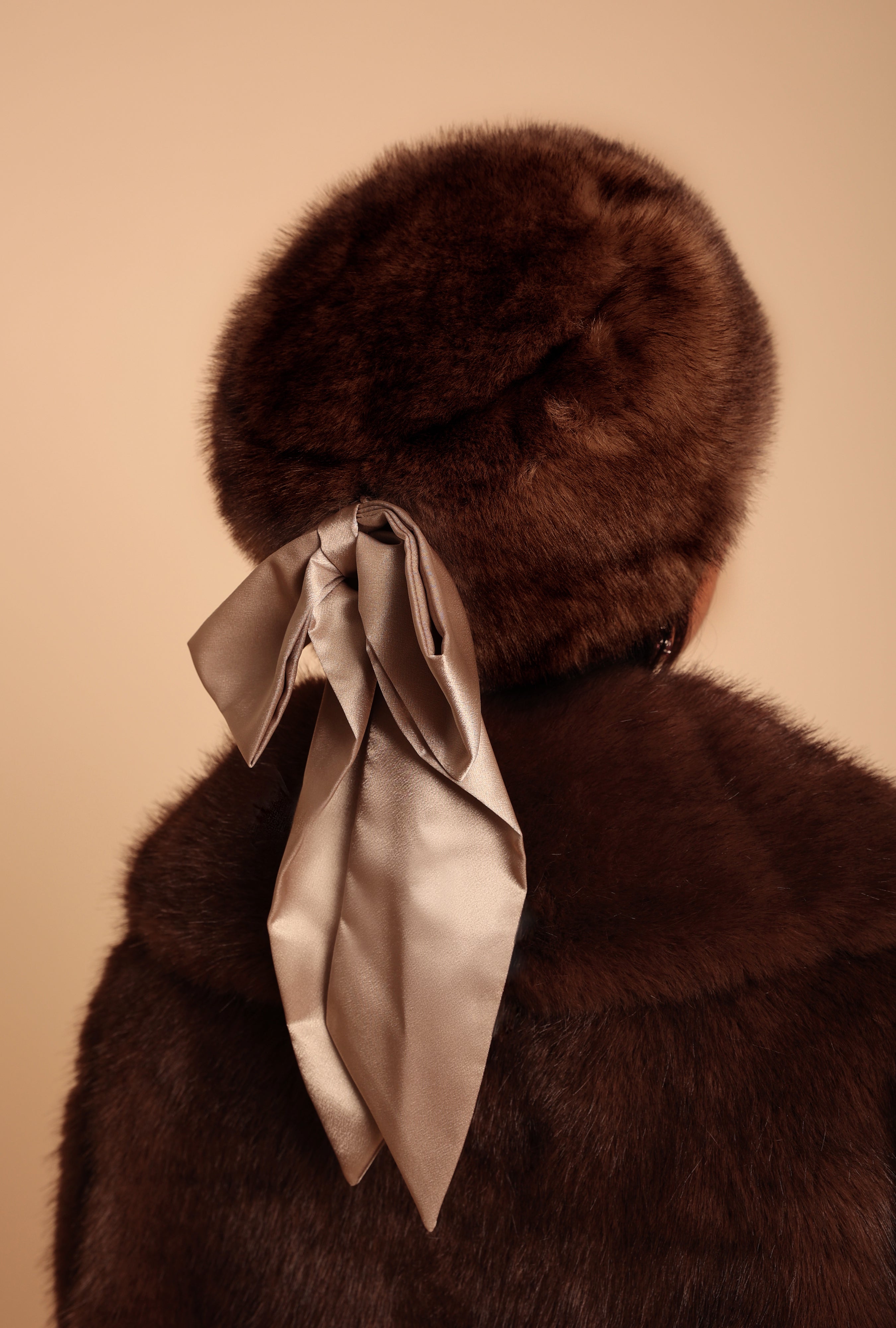 'Anastasia' Faux Fur Hat with Satin Bow in Marrone