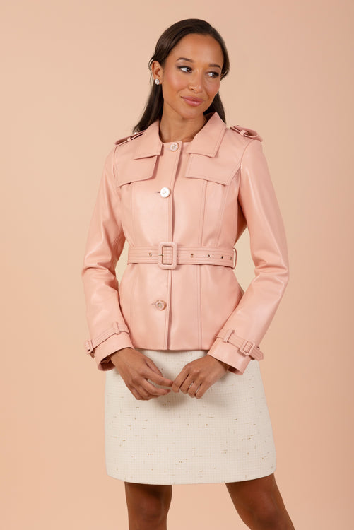 'Bardot' Leather Jacket in Rosa