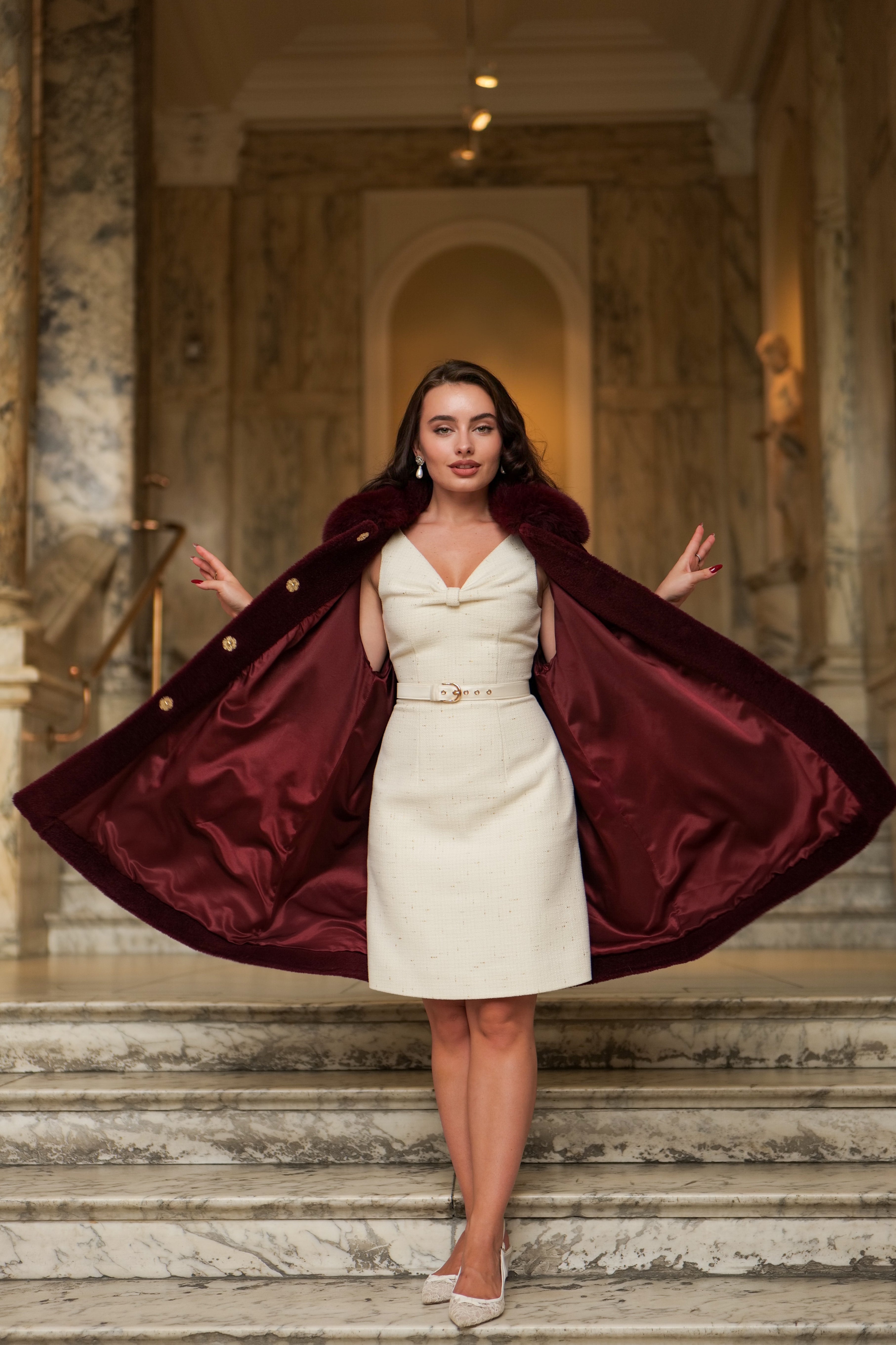 Josephine' Wool Tweed Dress in Crema Santinni Josephine' Wool Tweed Dress in Crema Santinni