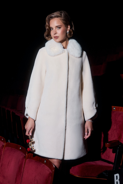 'Encore' Wool and Faux Fur Teddy Coat in Bianco