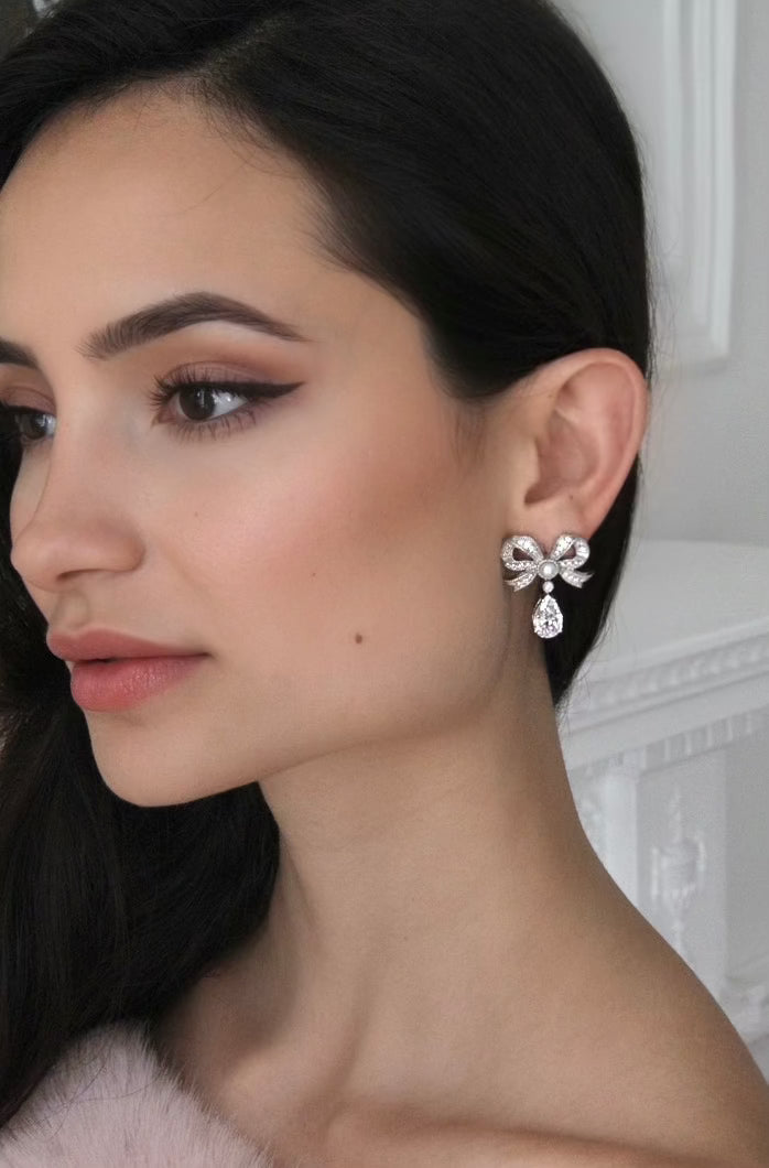 'Grand Duchess' Bow and Drop Silver Earrings