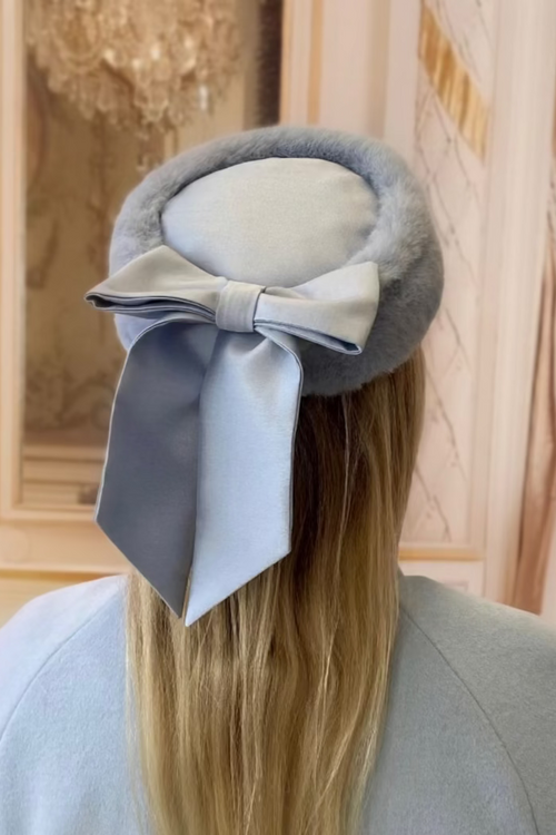'Wonderland' Pillbox Hat with Silk Bow in Blu