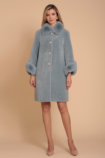 'Monroe' Wool and Faux Fur Teddy Coat in Blu