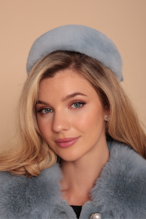 'Wonderland' Pillbox Hat with Silk Bow in Blu